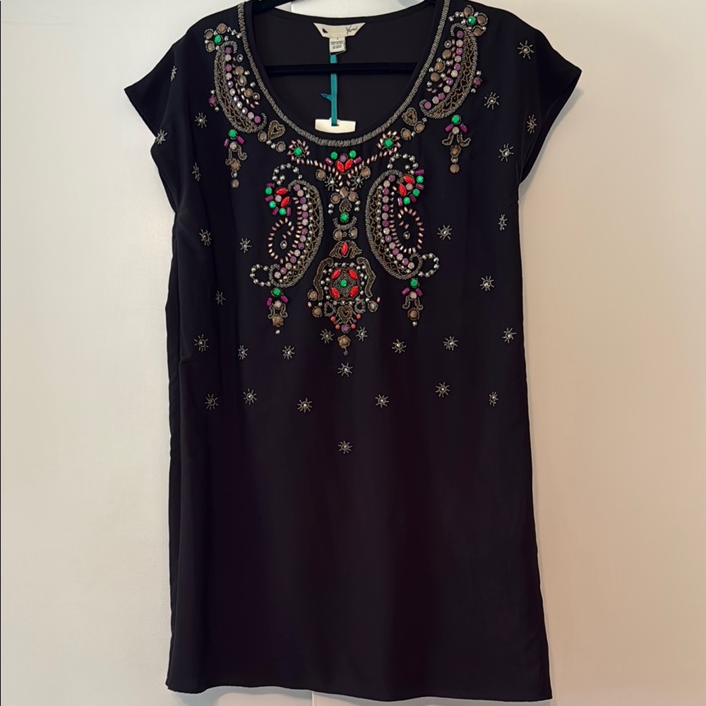 Yumi Black Embellished Cap Sleeve Dress